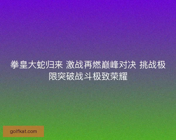 拳皇大蛇归来 激战再燃巅峰对决 挑战极限突破战斗极致荣耀